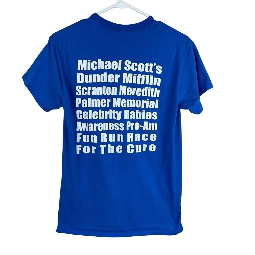 The Office TV Show T-Shirt Fun Run Michael Scott Mens S Blue Cotton Casual Shirt